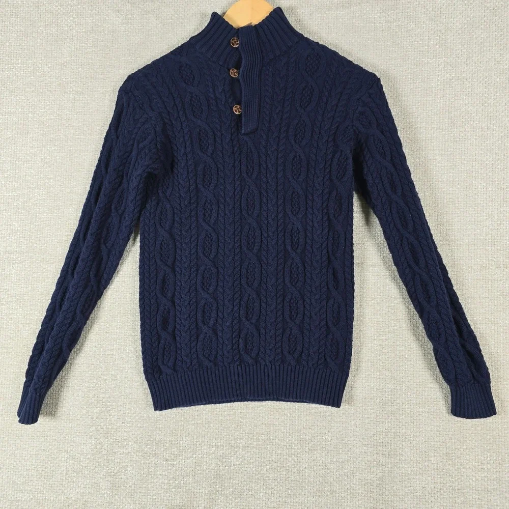 Hope & Henry Boys Navy Blue Organic Cotton Cable Knit Mock Neck Sweater‎ Size L